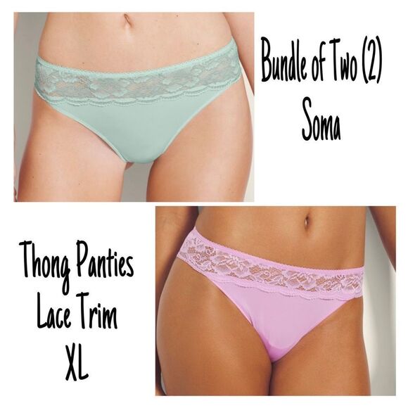 NWT New Sealed Soma Lot of Two (2) Vanishing Edge Thong Panties w/Lace Trim XL - Picture 1 of 10